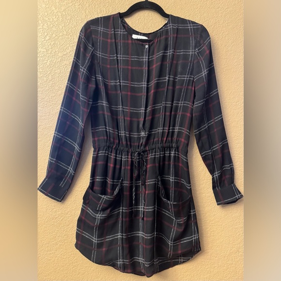 A.L.C. Silk Shirt Dress Black/Red 2 - Picture 2 of 4